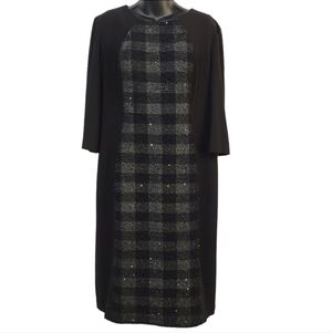 R & M Richards Women's Black Half Sleeve Sequined Midi Dress Size 14